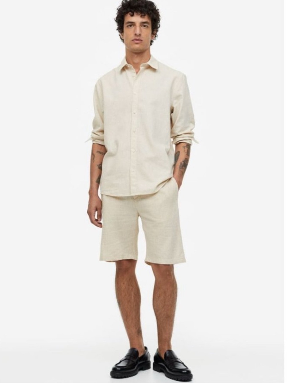 H&M Men’s Linen Blend Slim Fit Button Up Shirt Size M Clean Minimalist Coastal